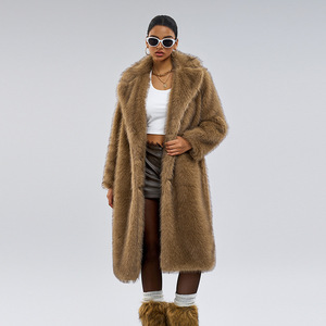 <span class=keywords><strong>Manteau</strong></span> long, <span class=keywords><strong>Manteau</strong></span> d'extérieur extra long en fausse fourrure pour femme, design à revers, collection automne-hiver, imitation fourrure, best-seller pour l'extérieur - Product Image 3
