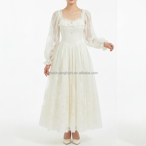 Custom Square Collar Lantern Sleeve Lace <strong>Dress</strong> for Women <strong>White</strong> Vintage Evening Gown Maxi <strong>Dresses</strong> - Product Image 1