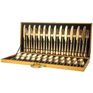 Wedding Christmas Stainless steel cake golden beef 72 pcs knife fork and spoon cutlery set gold dinner service tableware set