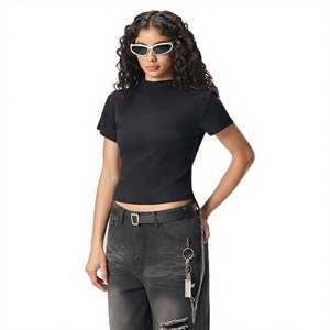 T-shirt a Collo Alto da <span class=keywords><strong>Donna</strong></span> Personalizzabile con Logo, Slim Fit, 260G, <span class=keywords><strong>Manica</strong></span> <span class=keywords><strong>Corta</strong></span>, Elasticizzata, Sexy, per Primavera, da Indossare Sotto - Product Image 4