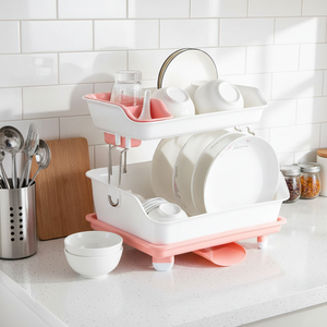 Support de rangement moderne pour accessoires de <span class=keywords><strong>cuisine</strong></span>, égouttoir à vaisselle à 2 niveaux en plastique durable à poser sur l'évier - Product Image 6