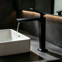 Robinet mitigeur noir mat pour lavabo sur pied, en laiton massif, à levier unique, moderne, à poser sur comptoir pour salle de bain