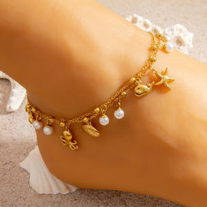 Chaîne de cheville en acier inoxydable avec perles, couleur or 18 carats, pour femme, thème océan, breloque animale, style estival - Product Image 1