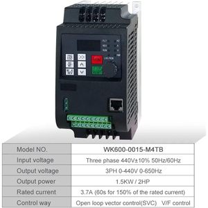 Convertidor de Frecuencia QOLOKAFG WK600 de 1.5kw Trifásico 440V con Control Vectorial VFD - Product Image 2