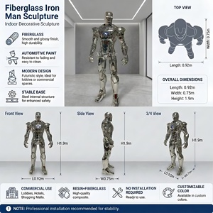 Grande sculpture de robot cyberpunk mécanique avec éclairage LED, finition miroir, en fibre de verre, pour décoration intérieure, statue artistique - Product Image 4