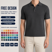 Polo en maille côtelée anthracite pour homme, col rabattu, patte de boutonnage, manches courtes, coupe ajustée, fabrication OEM/ODM sur mesure, vente en gros