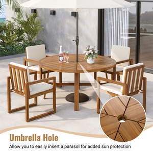 Ensemble <span class=keywords><strong>de</strong></span> meubles <span class=keywords><strong>de</strong></span> jardin modernes en bois d'acacia, table ronde extensible 5 places, chaises, pour cour - Product Image 3