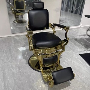 Sillón de Barbería Hidráulico Dorado y Negro, Silla de Estilismo Reclinable con Rotación de 360 Grados, Mueble Comercial Resistente - Product Image 3