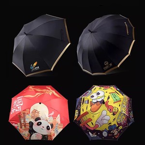 定制徽标促销经典直杆雨伞-半自动打开防紫外线黑色涂层防晒防雨公司雨伞 - Product Image 3