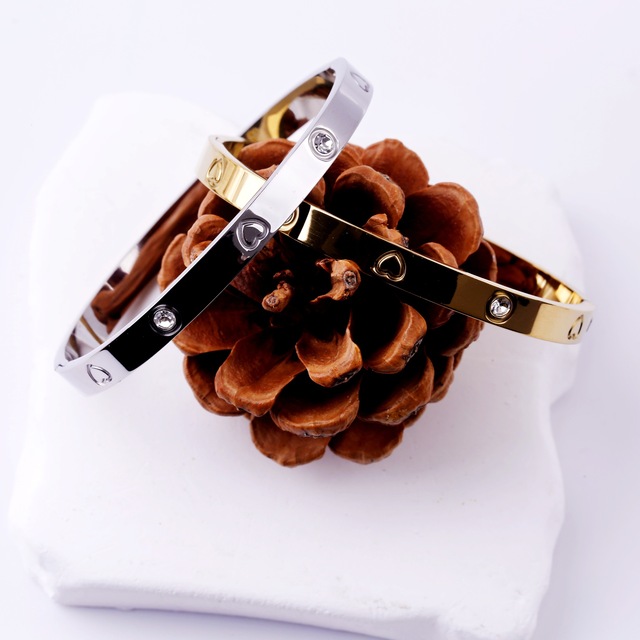 Tarnish Free Titanium Steel Heart Zircon Bangle Bracelet for Women Minimalist Fashion Jewelry Factory Wholesale