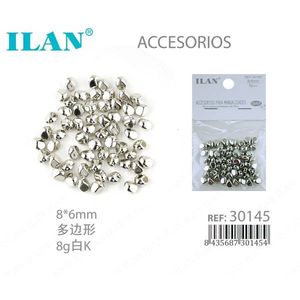 Accessori Metallici ILAN 8x6mm Poligonali 8g Bianco K Per Borse - Product Image 1