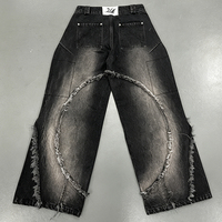 Jeans vintage pour hommes, coupe décontractée, taille mi-haute, denim délavé, style streetwear hip-hop pour l'automne et l'hiver