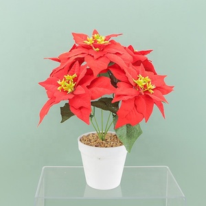 Venta al por mayor Poinsettia <span class=keywords><strong>artificial</strong></span> 5 cabezas Navidad <span class=keywords><strong>flor</strong></span> <span class=keywords><strong>maceta</strong></span> franela inmortal ramo <span class=keywords><strong>maceta</strong></span> jardinería accesorios decorativos - Product Image 2