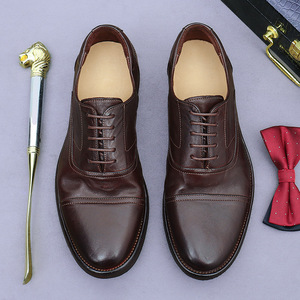 Zapatos de vestir formales de tres piezas de cuero genuino para hombre, de alta gama y estilo clásico, zapatos de cuero hechos a mano con piel de caballo italiana. - Product Image 3