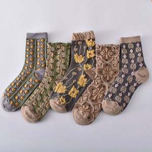 Wholesale Cotton Custom <b>Socks</b> Retro Three Dimensional Relief <b>Socks</b> Women's Mid Tube Trend Autumn Winter Style Sweet Stock - Product Image 6