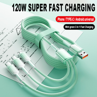 Kabel Data USB 3.0 pengisian daya cepat, kabel Data 3 in 1 120W 6A untuk ponsel & Mobil iphone/tipe-c/Android