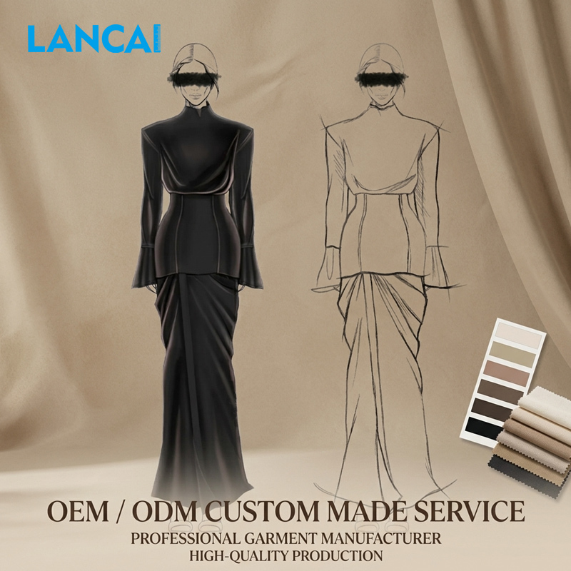 Luxury Vintage Formal Women's Draped Floor-Length High Neck Fitted Solid Pattern Natural Small MOQ Direct Manufacturer's