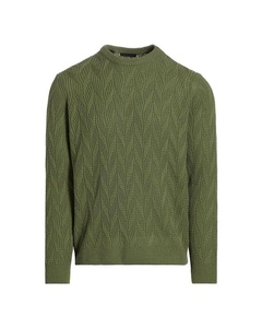 Maglione Jacquard a foglia testurizzata da uomo in cotone 100% a manica lunga girocollo con motivo tonale maglione verde oliva - Product Image 6