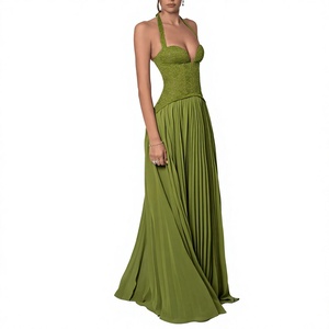 Nuevo Vestido Largo de Gasa con Cuello Halter y Corsé, Plisado, con Cordones en la Espalda, Elegante, para Fiestas y Eventos Nocturnos, para Mujer - Product Image 3