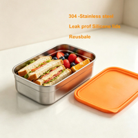 Boîte à repas réutilisable 700 ml avec couvercles hermétiques en silicone, ensemble de 3 boîtes à lunch en acier inoxydable 304