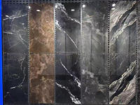 Mármol Negro con Vetas Blancas, Loseta de Porcelana Pulida y Esmaltada de 60x120 mm, Revestimiento de Piedra, Acento Dorado de Lujo para Interiores