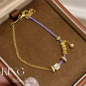 Pulsera de cuerda de plata S925 chapada en oro con diseño de lavanda y anillo trenzado, regalo de moda, de King Silver Jewelry - Product Image 2