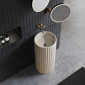 Fregaderos de Pedestal de rayas verticales blancas cremosas de diseño de orden dórico <span class=keywords><strong>neoclasicismo</strong></span> Piedra Artificial independiente para baño de Villa - Product Image 4