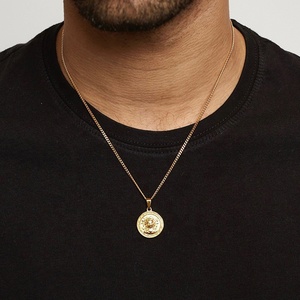 Gemnel Brass Hip Hop Men Jewelry Curb Link Chain <strong>Medusa</strong> Coin 18k Gold <strong>Necklace</strong> - Product Image 2