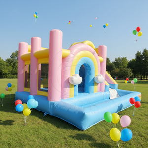 Castillo Inflable Comercial Personalizado de PVC Color Macaron con Tobogán y Piscina, Castillo Inflable Rosa <span class=keywords><strong>para</strong></span> Fiestas de Cumpleaños <span class=keywords><strong>Infantiles</strong></span> - Product Image 2