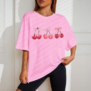 Camiseta Oversize de Algodón con Estampado Gráfico de Lazo Rosa Cereza para Mujer FOXA, Top Transpirable de Jersey - Product Image 5