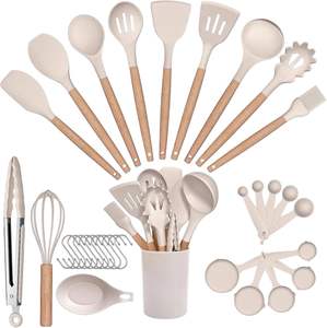 New Custom Marble Speckled <b>Silicone</b> Kitchenware Wooden Handle Cooking Utensil Set - Product Image 1