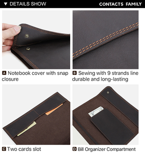 Couverture de carnet en cuir A5 B5 faite à la main sur mesure, style rétro minimaliste, avec rabat et emplacements pour cartes, pochette pour livre - Product Image 5