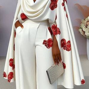 Женский новый комплект из двух предметов: топ с длинным рукавом и принтом в цветочек и длинные брюки. Модный повседневный стиль. - Product Image 5