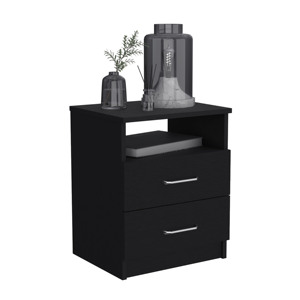 Nightstand 20 H Two <b>Drawers</b> One Shelf Superior Top Black <b>Storage</b> <b>Drawer</b> - Product Image 5
