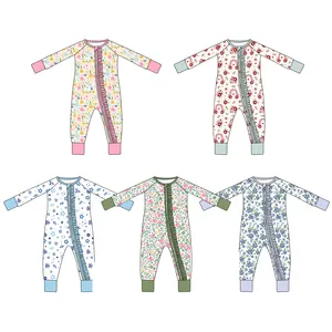 Custom Newborn Baby Romper Jumpsuit Set Sleeping Wear Kids Bamboo Baby Pajamas 2 Pieces Children Kid Ribbed Boutique Outfit