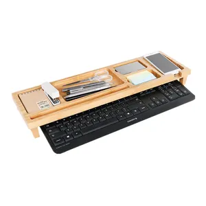 Groothandel Bamboe Kantoor Desktop Mobiel Tablet Bril Pen Organizer Tray Verbergen Toetsenbord Voor Ruimtebesparing