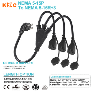 Hkkuncan ปลั๊กเรา NEMA 5-15P ถึงสามเต้าเสียบสายไฟต่อขยายที่กำหนดเองผู้ผลิต - Product Image 1