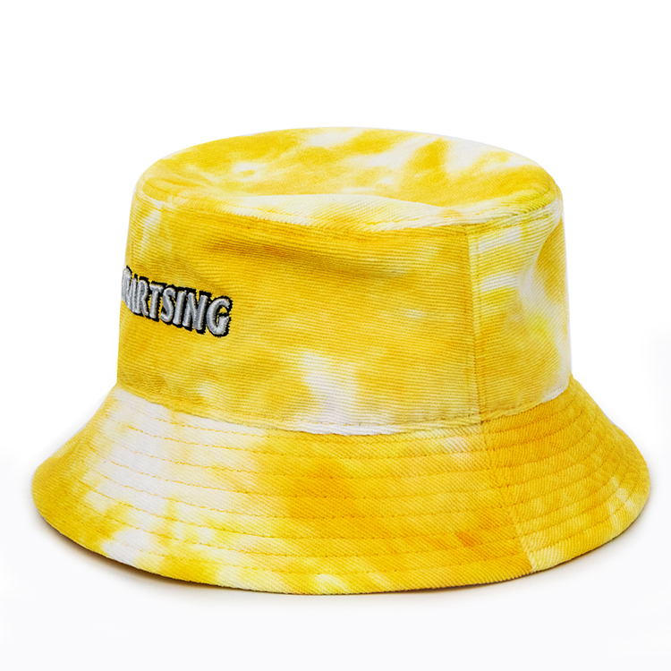 Customised Tie Dye Bucket Hat Yellow Custom Embroidery Tie Dye Corduroy Fisherman Sun Hat