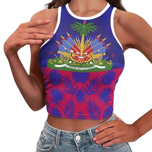 Vêtements avec drapeau haïtien des Caraïbes, chemise haïtienne personnalisée, haut <span class=keywords><strong>de</strong></span> <span class=keywords><strong>sport</strong></span> sans manches ajusté, crop tops, livraison directe, mode - Product Image 3