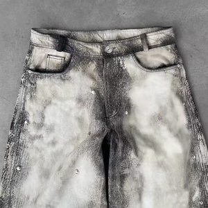 Jeans <span class=keywords><strong>de</strong></span> mezclilla para hombre, diseño personalizado, unisex, lavado a la piedra, vintage, blanco, estilo hip hop, pierna ancha, dibujados a mano, con efecto desgastado, streetwear - Product Image 5