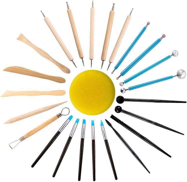 Инструменты для полимерной глины 24 шт., инструменты для сушки на воздухе, шариковый стилус, точечные инструменты, набор для рисования по камню, для скульптуры, керамики
