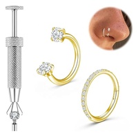 Cincin Hidung Titanium Zirkon F136 Grosir dengan Set Klip Pengunci Anti Selip Empat Cakar