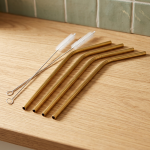 Gold Metal Reusable <b>Drinking</b> <b>Straws</b> 4 Pack Minimalist Cocktail Bar Accessories - Product Image 3