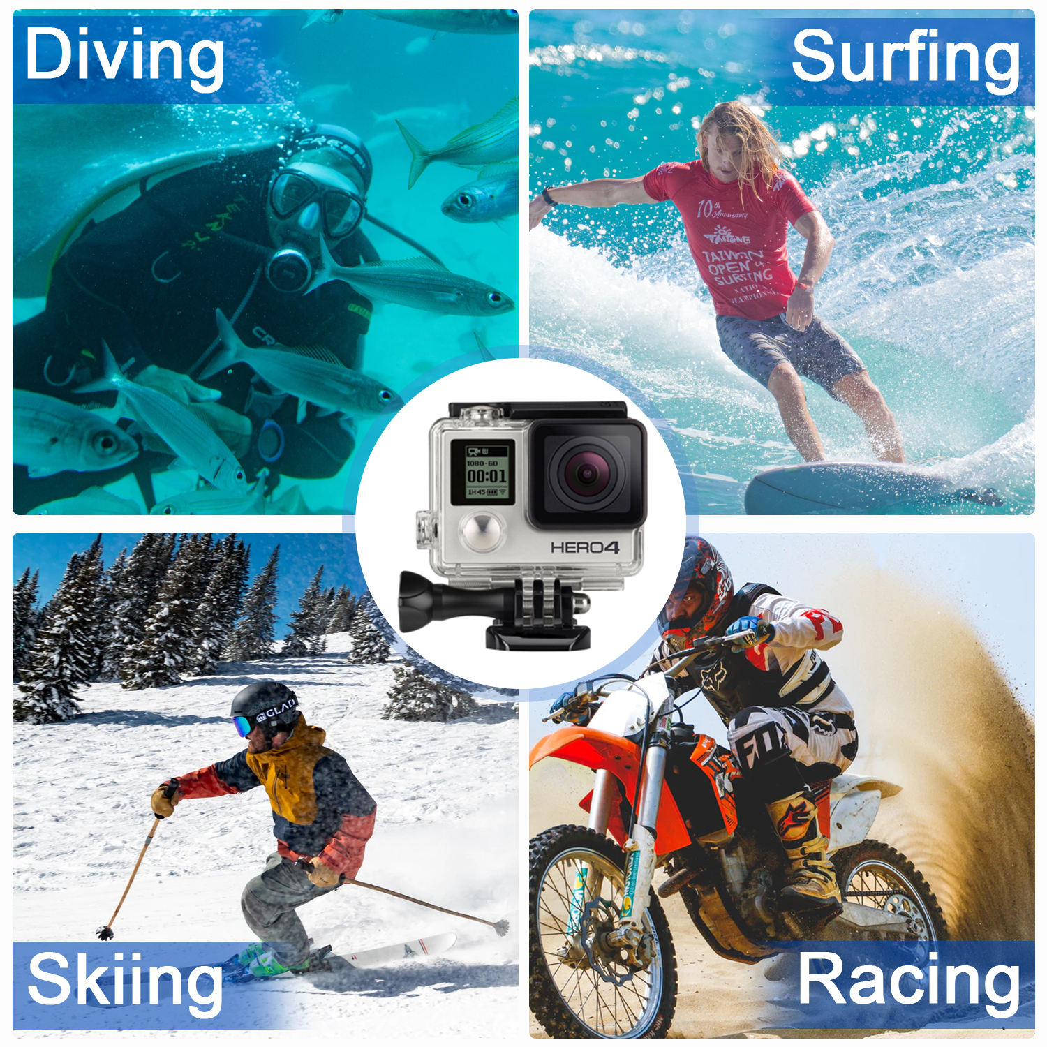 HONGDAK Action Camera Accessories for Gopro Hero 4 Black Kit with Waterproof Protective Housing Case Diving Filter Kit