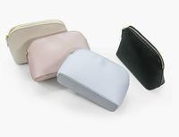 Pochette de maquillage noire en forme de coquille, texture PU haut de gamme, fermeture éclair, sac de soirée exquis, grande capacité de rangement