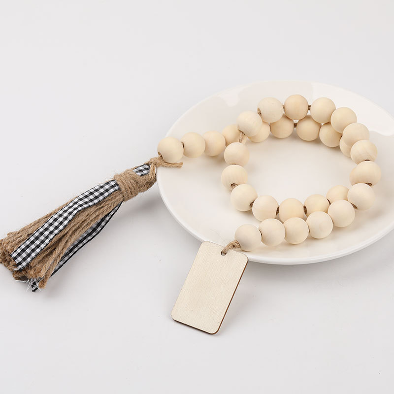 Corde de chanvre et cordon de perles en bois - étiquette volante