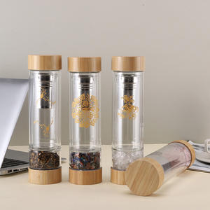 Bouteille d'eau à couvercle en or rose en gros avec infuseur à thé en verre cristal de pierres précieuses applicable à l'eau bouillante - Product Image 4