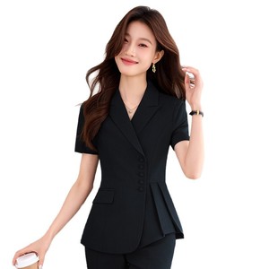 Women's Short Sleeve Business Suit Set Summer Formal <b>Work</b> Wear Anti-Wrinkle Notched Collar Worsted Fabric - Product Image 5