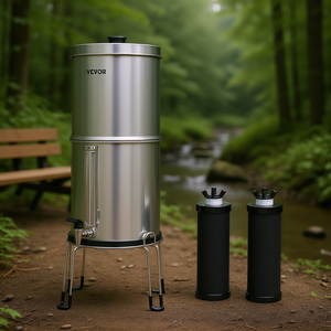 Système de filtration d'eau extérieur en acier inoxydable Vevor 2,25 gallons, alimentation par gravité, avec 2 filtres pour le camping et la randonnée - Product Image 2