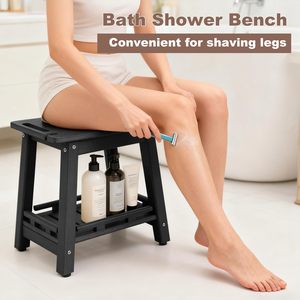 Tabouret de salle de bain Okuetsu en bois blanc, rangement multifonctionnel pour baignoire et douche avec étagère inférieure et pieds antidérapants - Product Image 2